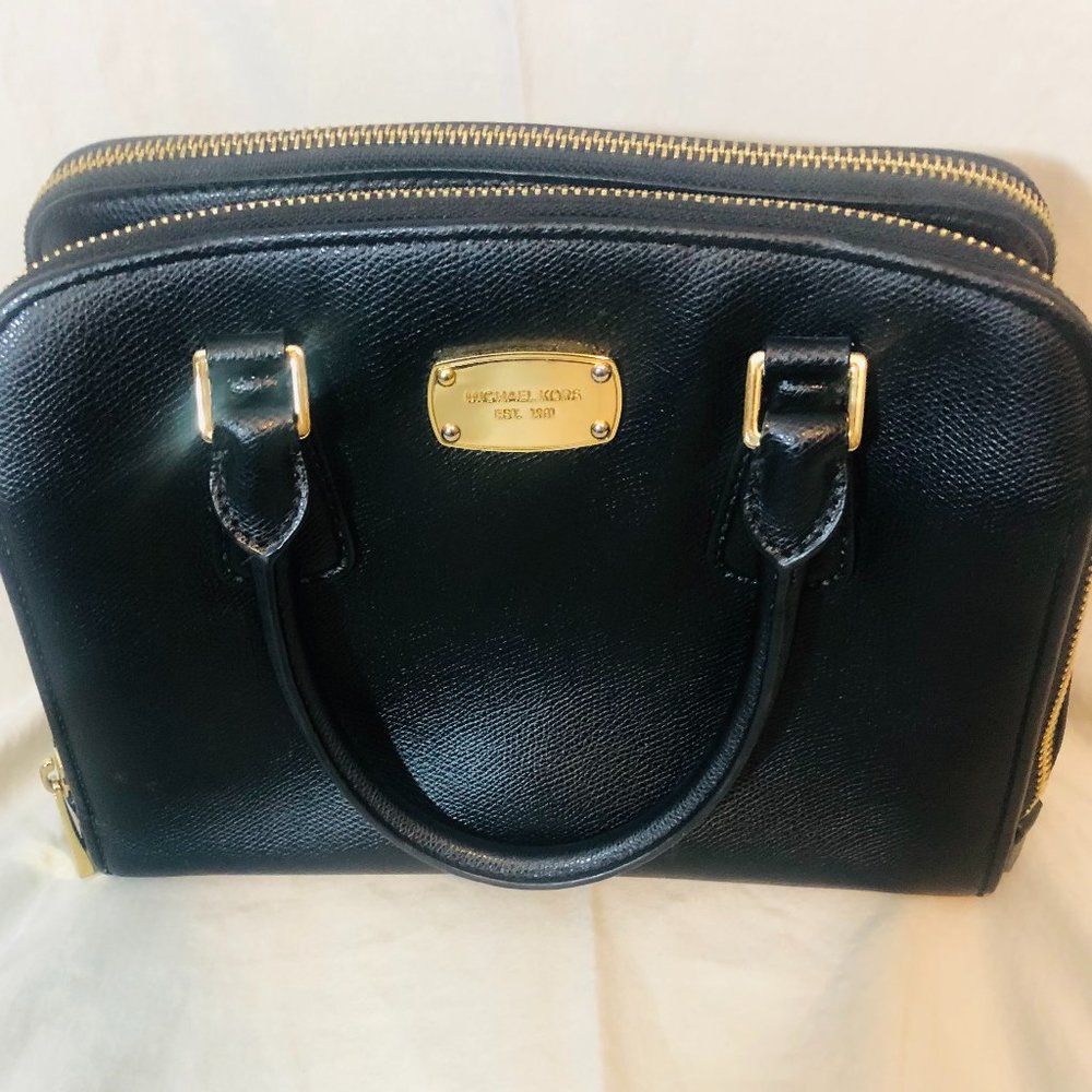 Michael Kors Reese Medium Leather Satchel in Black